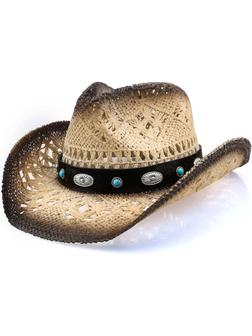 Men's A-Coffee Elastic closure Straw Wide with Shapeable Brim Cowgirl Cowboy Hat